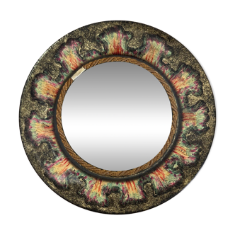 Decorative enamelled mirror on glass - Atelier des Remparts - unique piece and