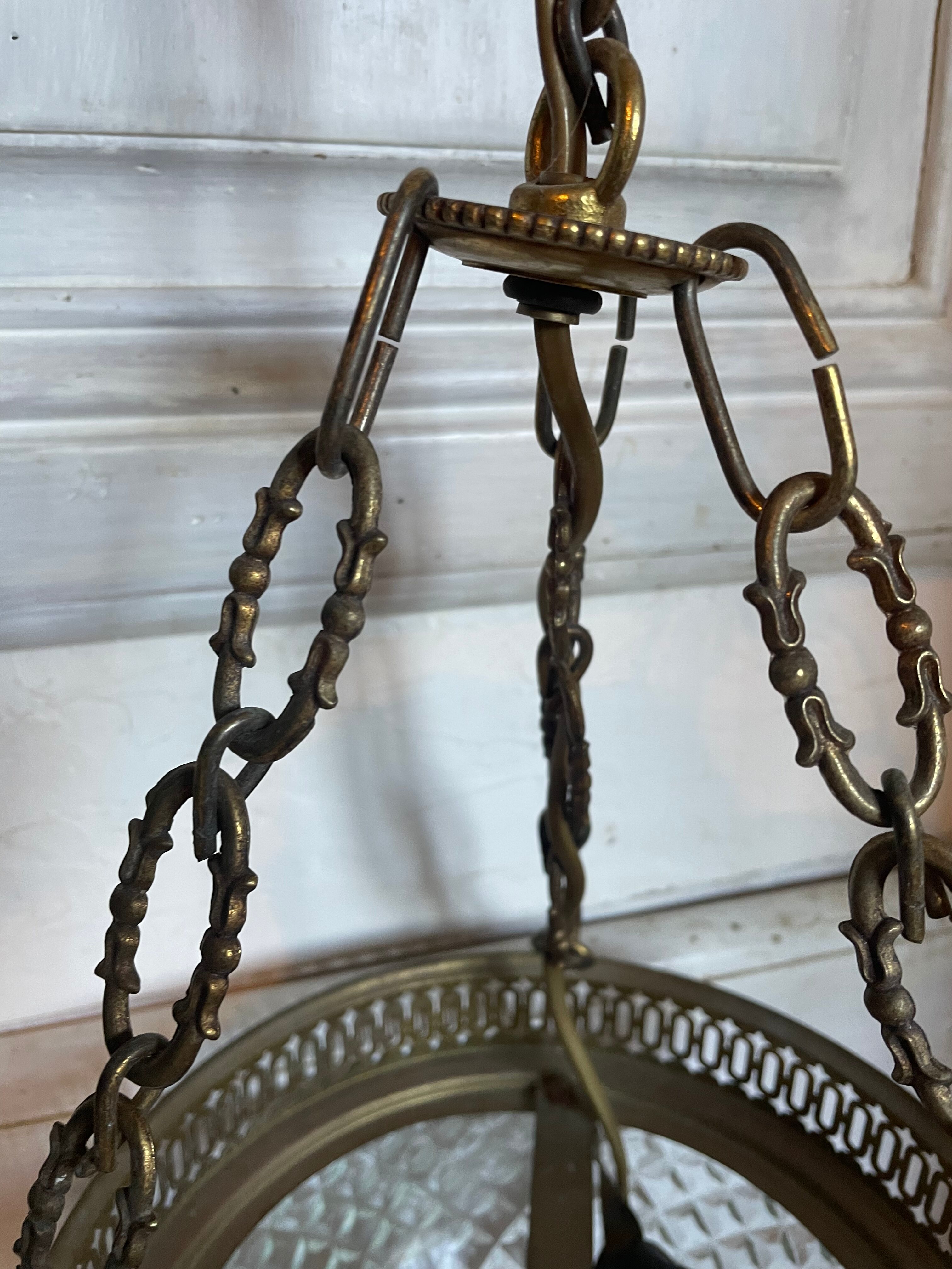 Suspension brass basket and glass vintage diamond tip