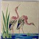 Longwy, old tile earthenware under flat decoration herons nineteenth