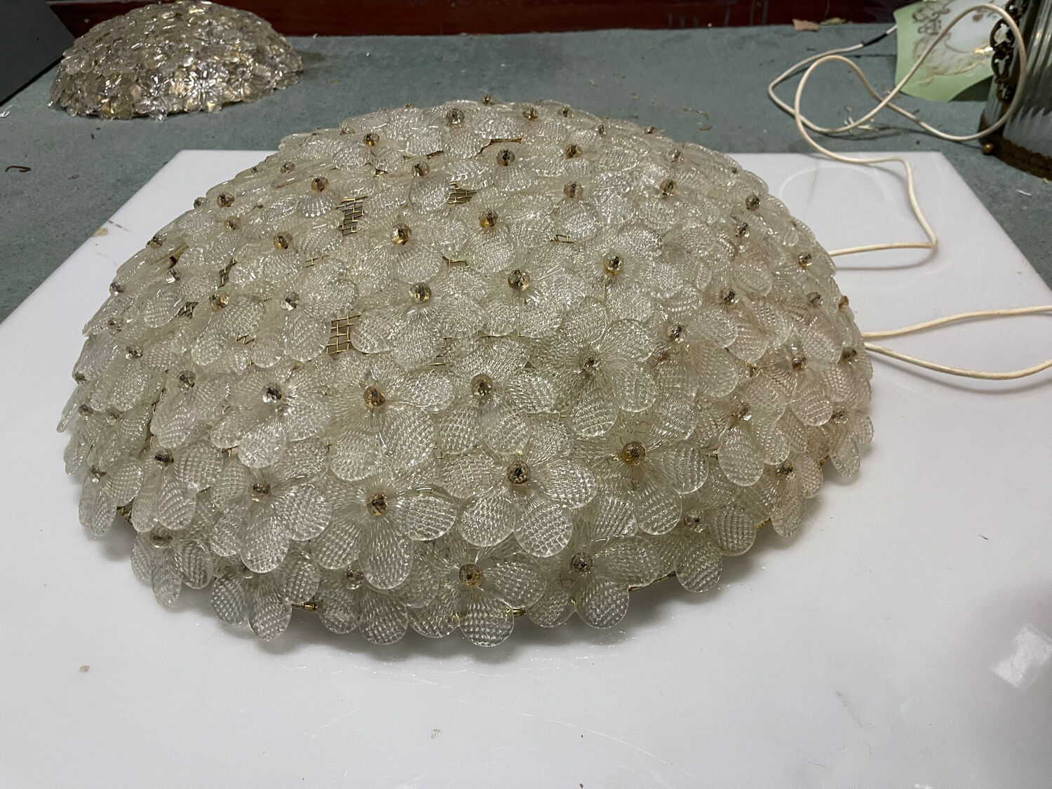 Large Murano Glass Flower Flush Mount Ceiling Light Attributed to Segu