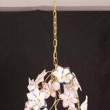 Charming Murano vintage chandelier white and pink flowers