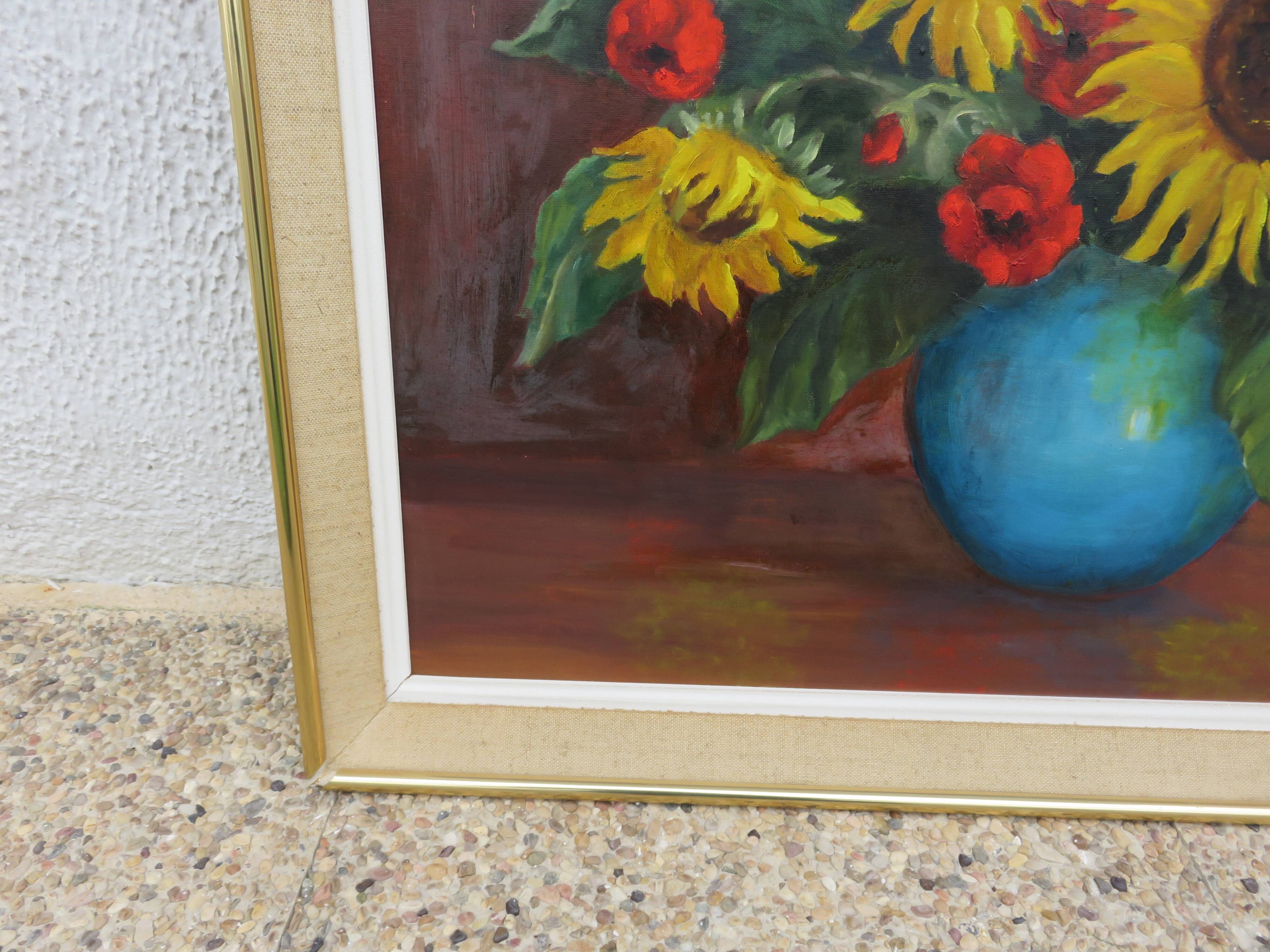 Still life painting, sunflower, signed
