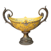 Large centrepiece - 46 cm - yellow earthenware with polychrome enamels - 20th century