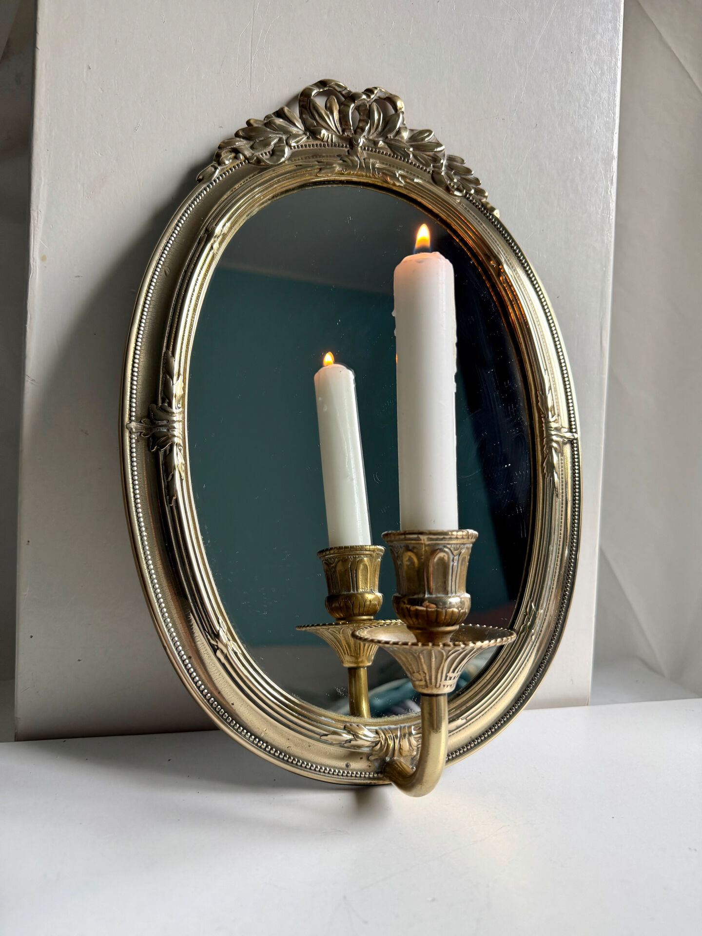 Grand porte-bougie mural vintage en miroir