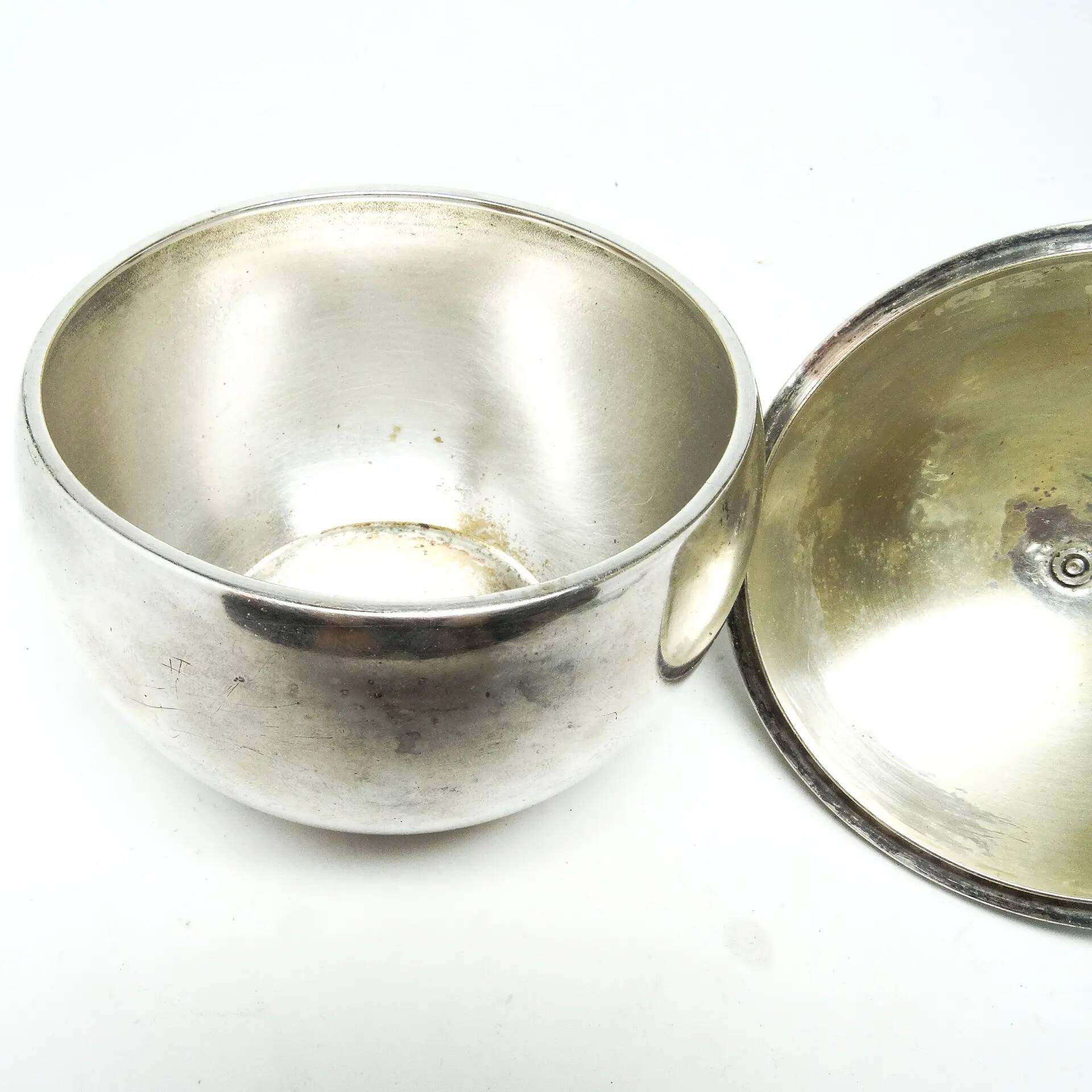 Art Deco sugar bowl, silver-plated brass, WMF, Poland, 1930s