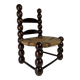 Brutalist wood turned bobbin low rush chair n the style of Charles Dudouyt
