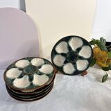 Assiettes à huître en barbotine vertes et blanches