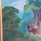 Oil painting, horseback riding in the forest