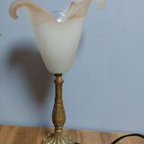 Brass and elongated marbled tulip floor lamp
