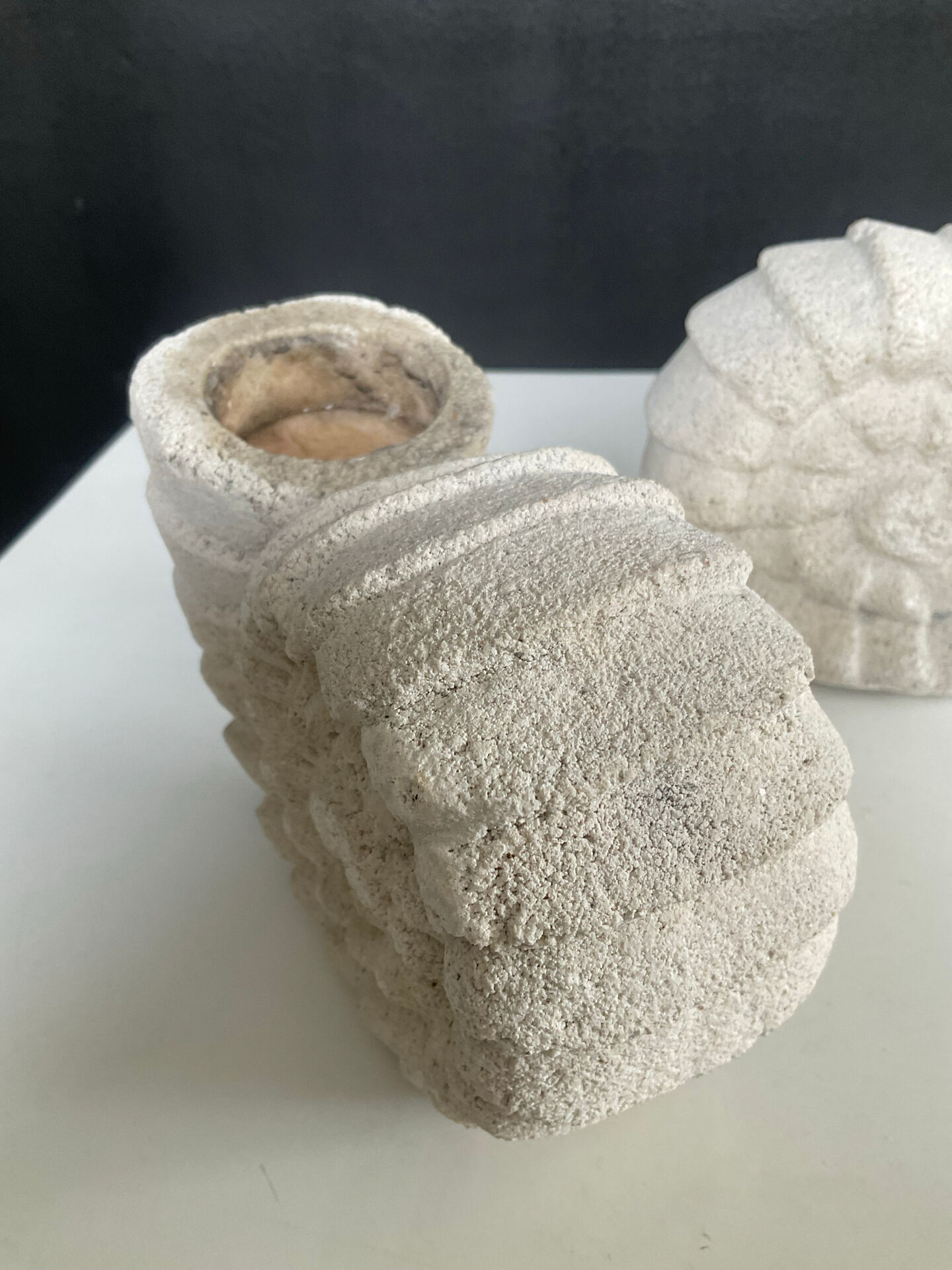 Vintage stone shell candlestick pair