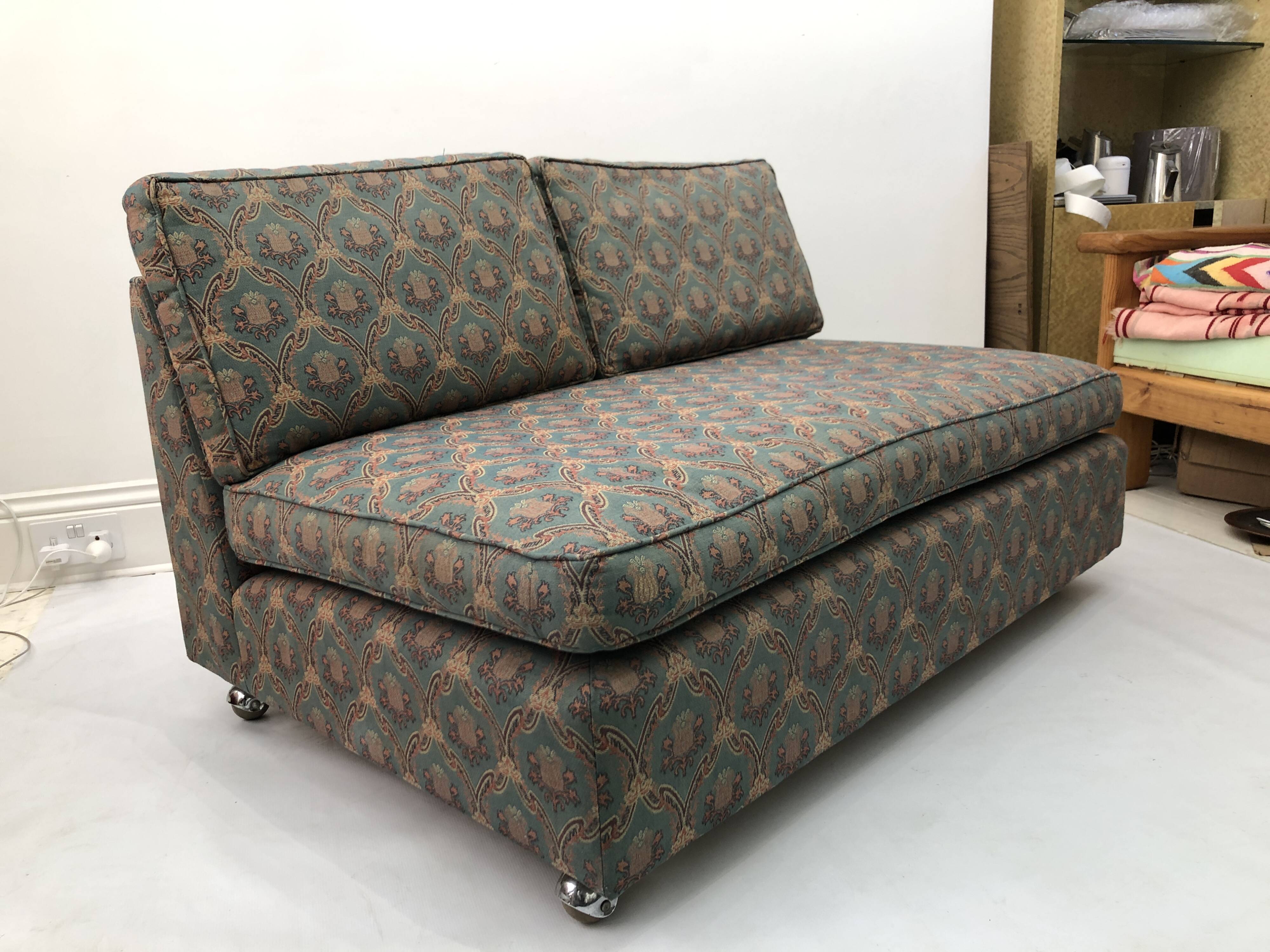 Low Tuxedo Two Seater Sofa On Wheels Mid Century Modern Settee 1960s Multicolour