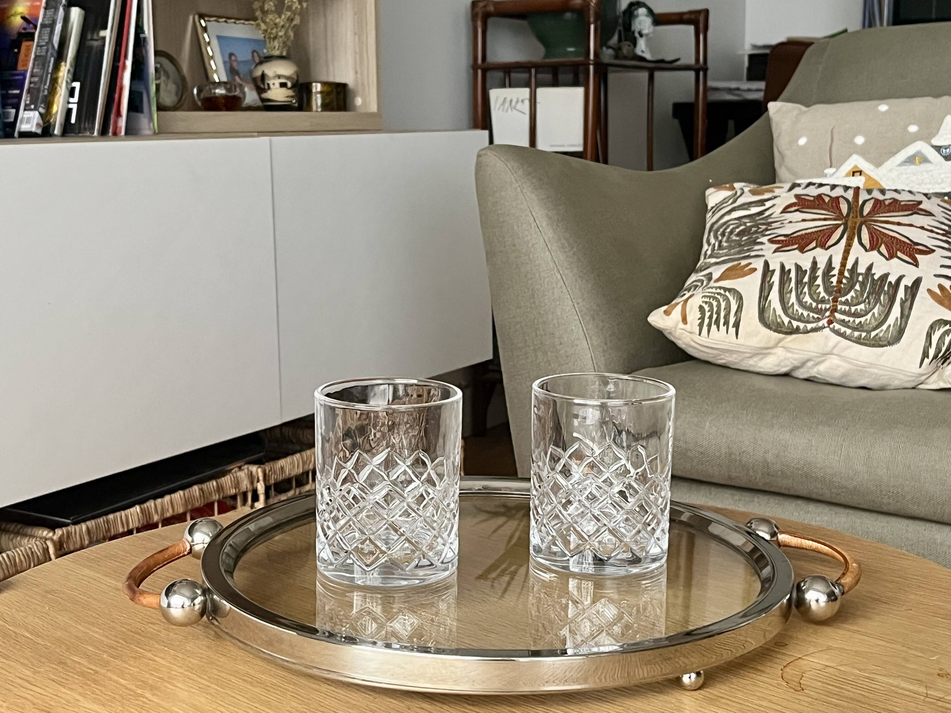 Art Deco tray - Leather & Stainless steel - Very good condition