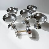 Set of 6 Vintage Champagne Bowls: Argent Stainless Steel with Golden Stem – Italian 1970s Retro Tableware