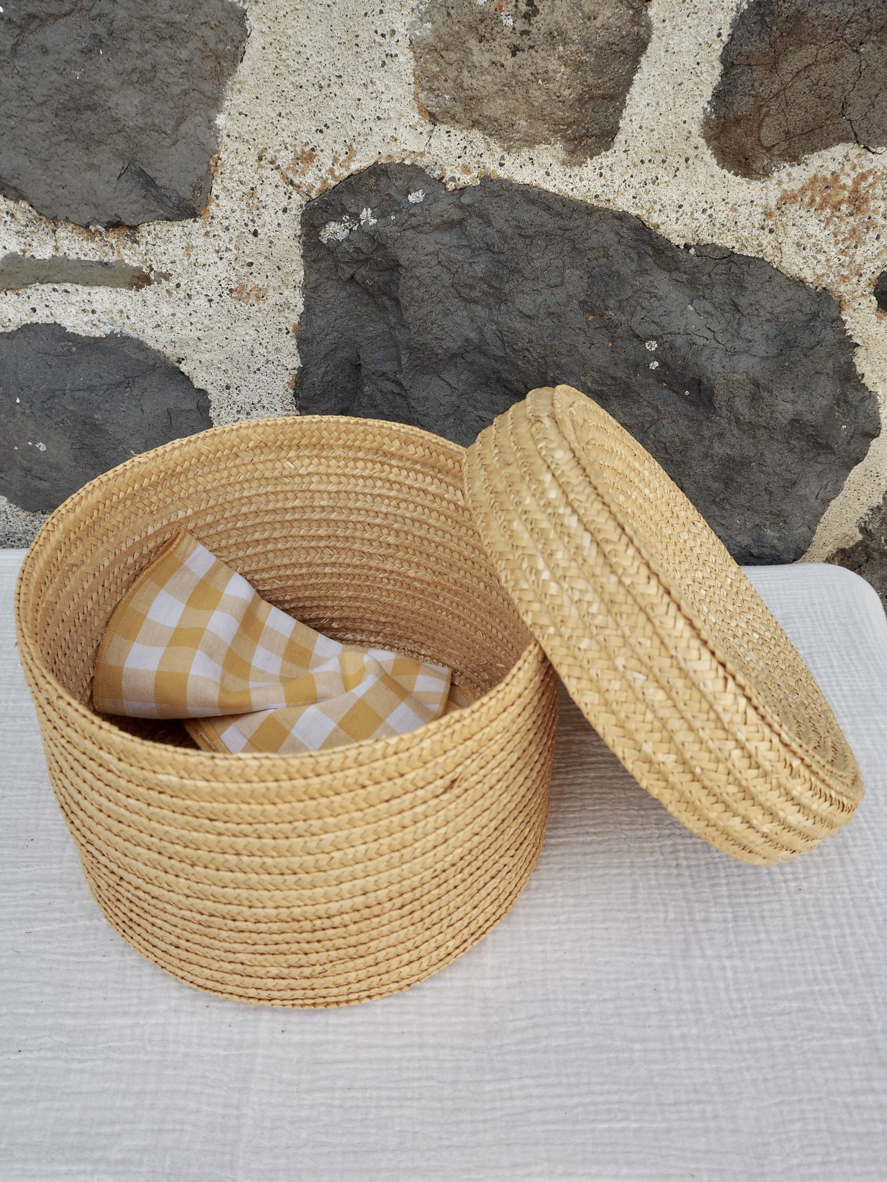 Straw covered basket