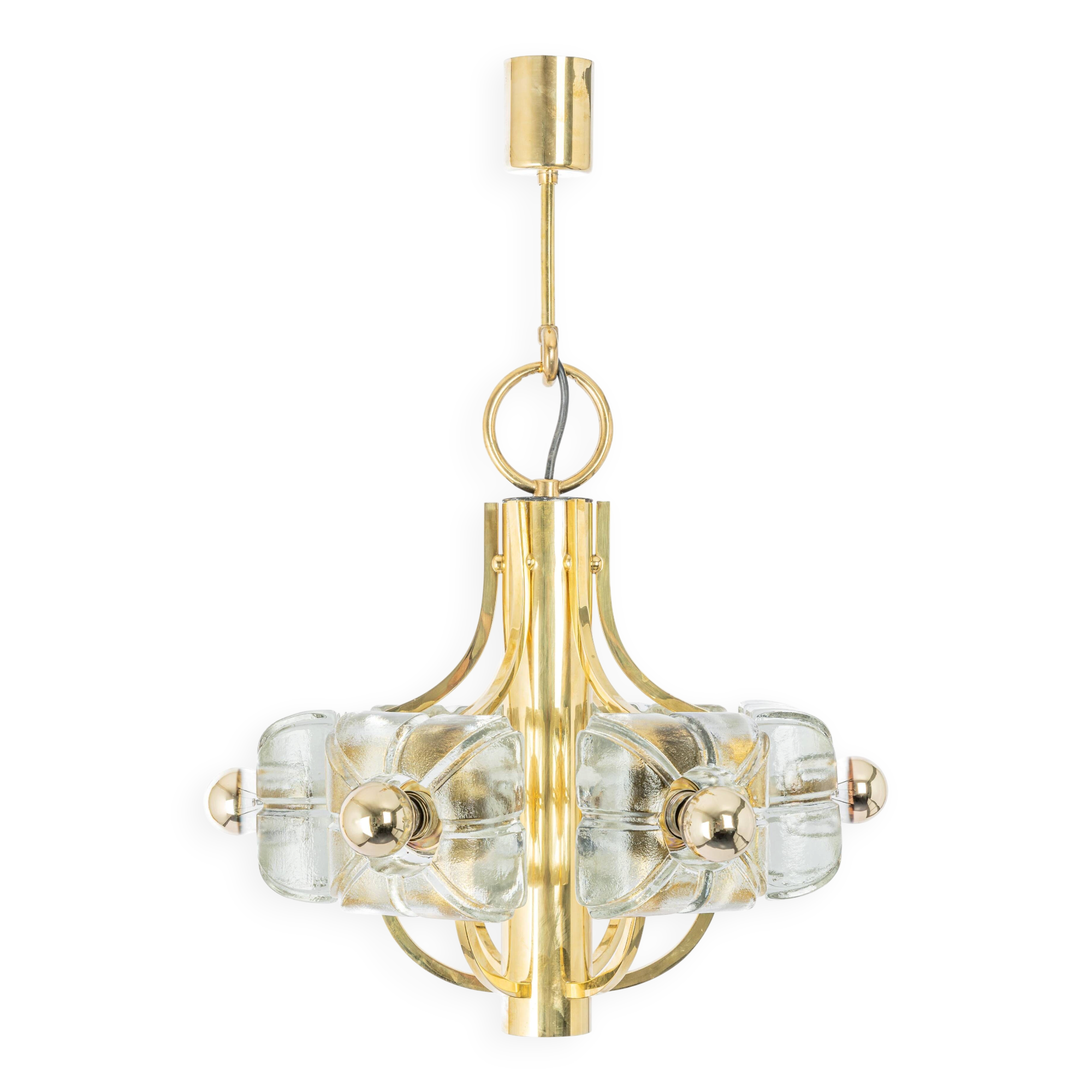 Large brass and crystal glass pendant by Sische, Germany, 1970s.