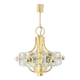 Large brass and crystal glass pendant by Sische, Germany, 1970s.