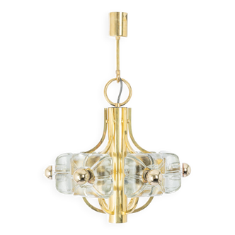 Large brass and crystal glass pendant by Sische, Germany, 1970s.