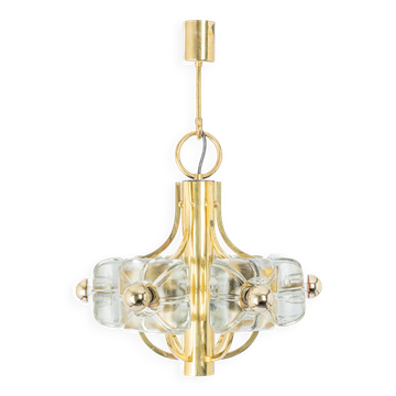 Suspension en laiton et verre cristal par Sische, Allemagne, années 1970