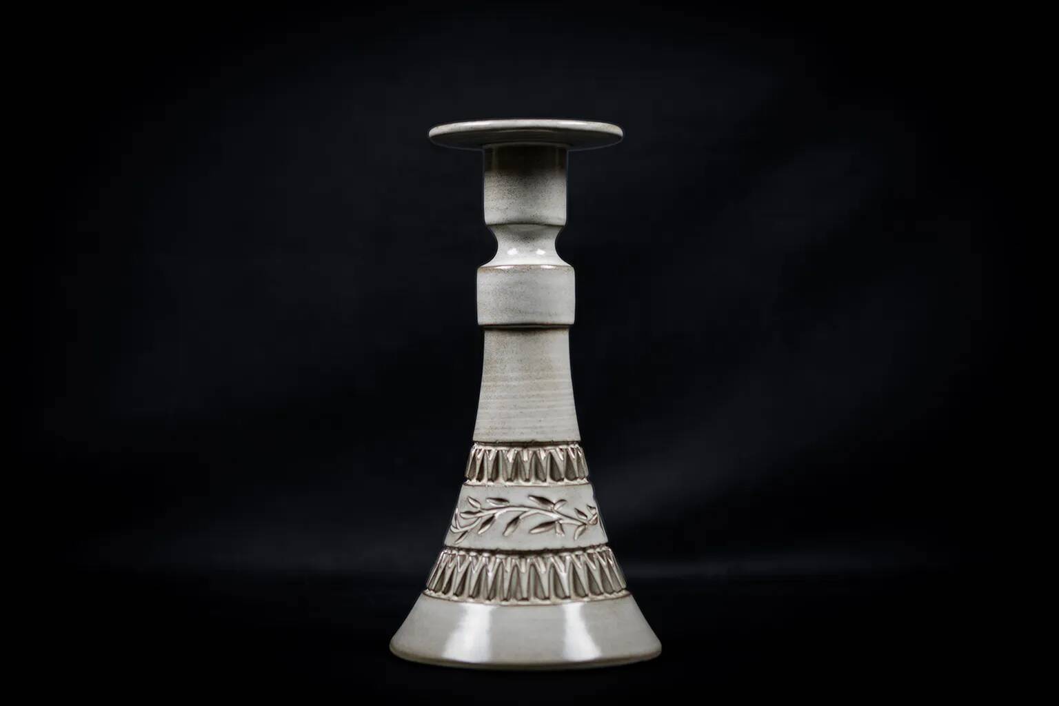 Ceramic candle holder with geometric decoration by Huguette Bessone - Vallauris