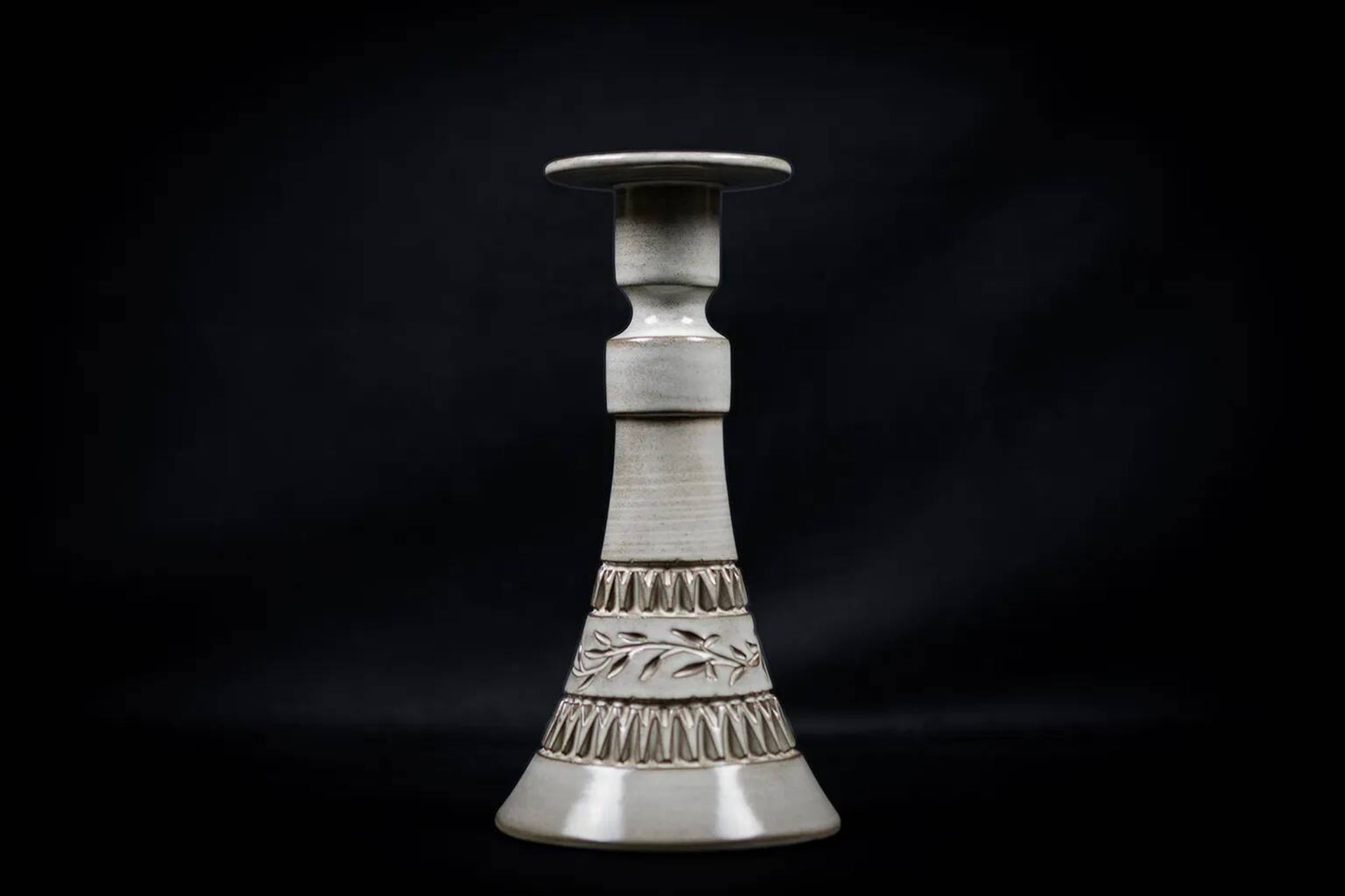 Ceramic candle holder with geometric decoration by Huguette Bessone - Vallauris