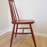 Vintage Coral Red Dining Chair: Ilmari Tapiovaara Style, Stol Kamnik 1960s