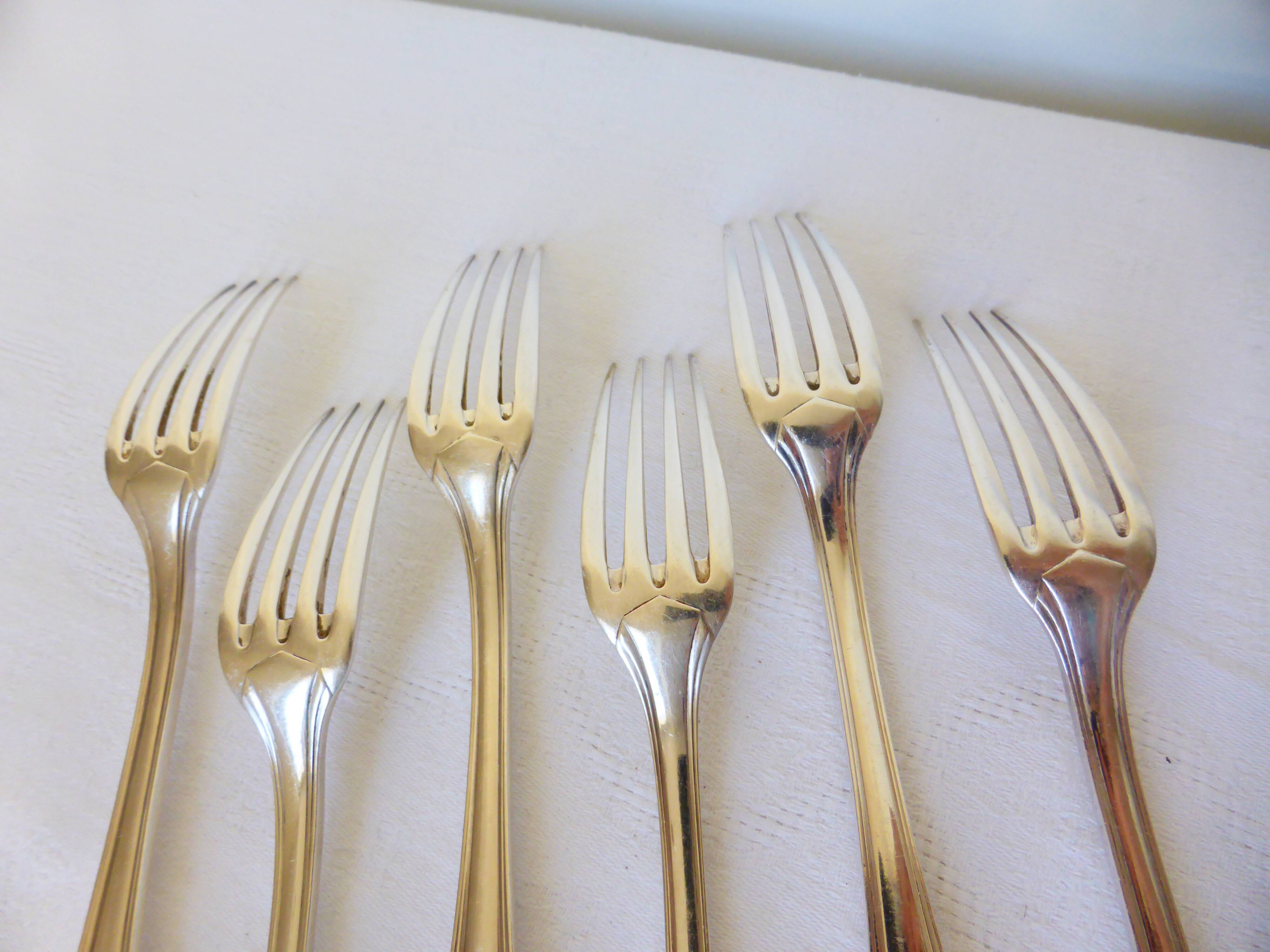 6 Christofle art deco style silver plated forks
