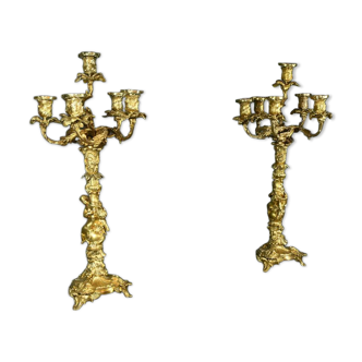 Bronze Candelabra, after J-A. Meissonnier, Rococo style, Napoleonic era