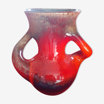 Red, brown, black glazed ceramic vase