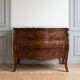 Curved Regency-style commode in mahogany marquetry.
