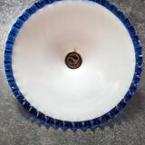 Hanging lampshade opaline serrated white/petrol blue art deco Ø24