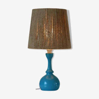 Lampe bois bleu avec abat-jour corde