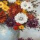 Still life signed with chrysanthemums. Oil on canvas.