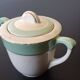 Old mint green sugar bowl from Moulin des Loups, model "Gondé", in good condition.