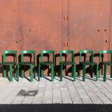 6 Bruno Rey Kush & co Green Stackable Chairs Circa 1970