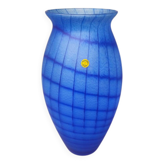 1970s Luxury Blue Handrafted Vase in Murano Glass. Made in Italy
