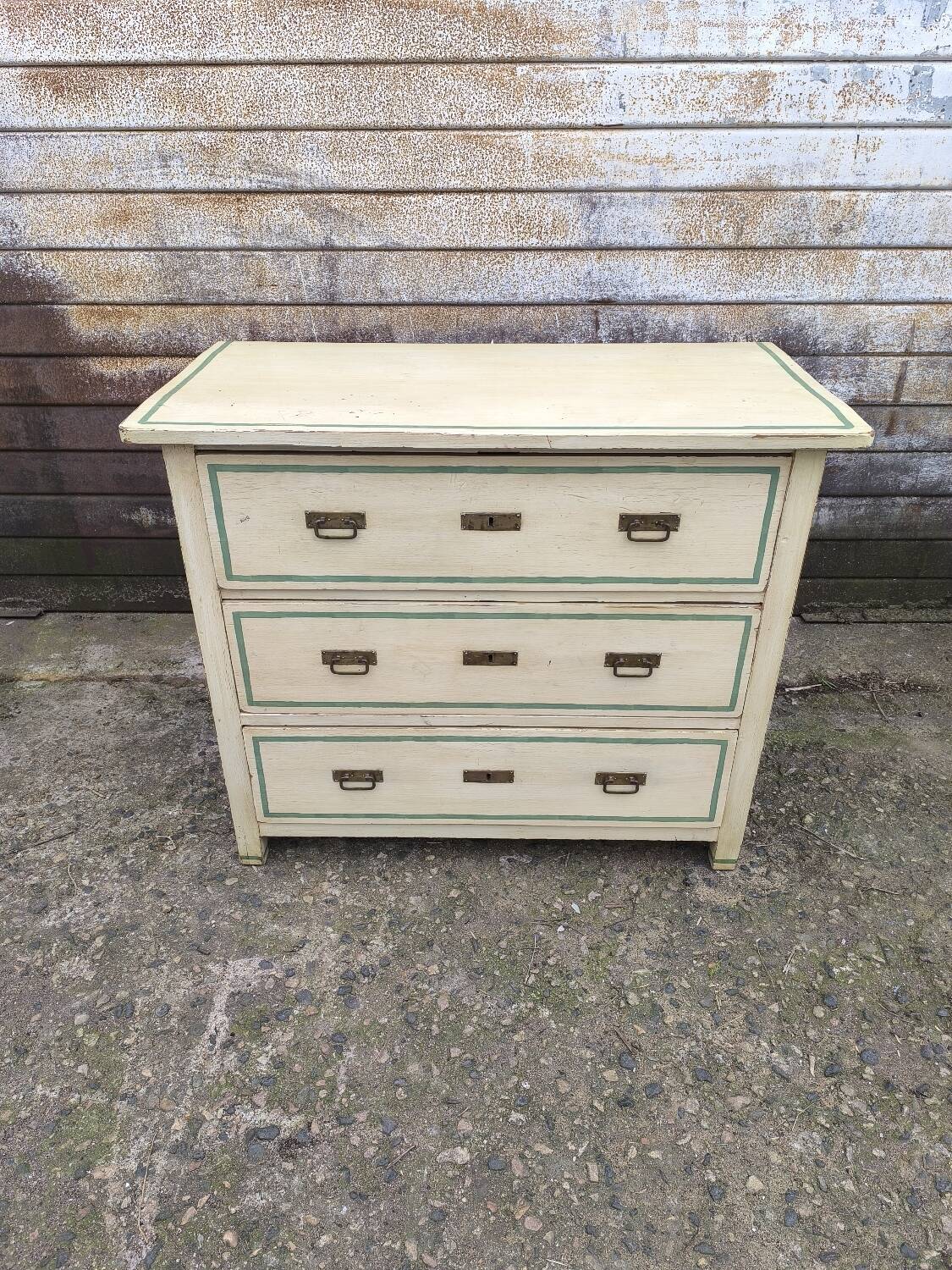 4-drawer chest of drawers with yellow and green patina by a local artist