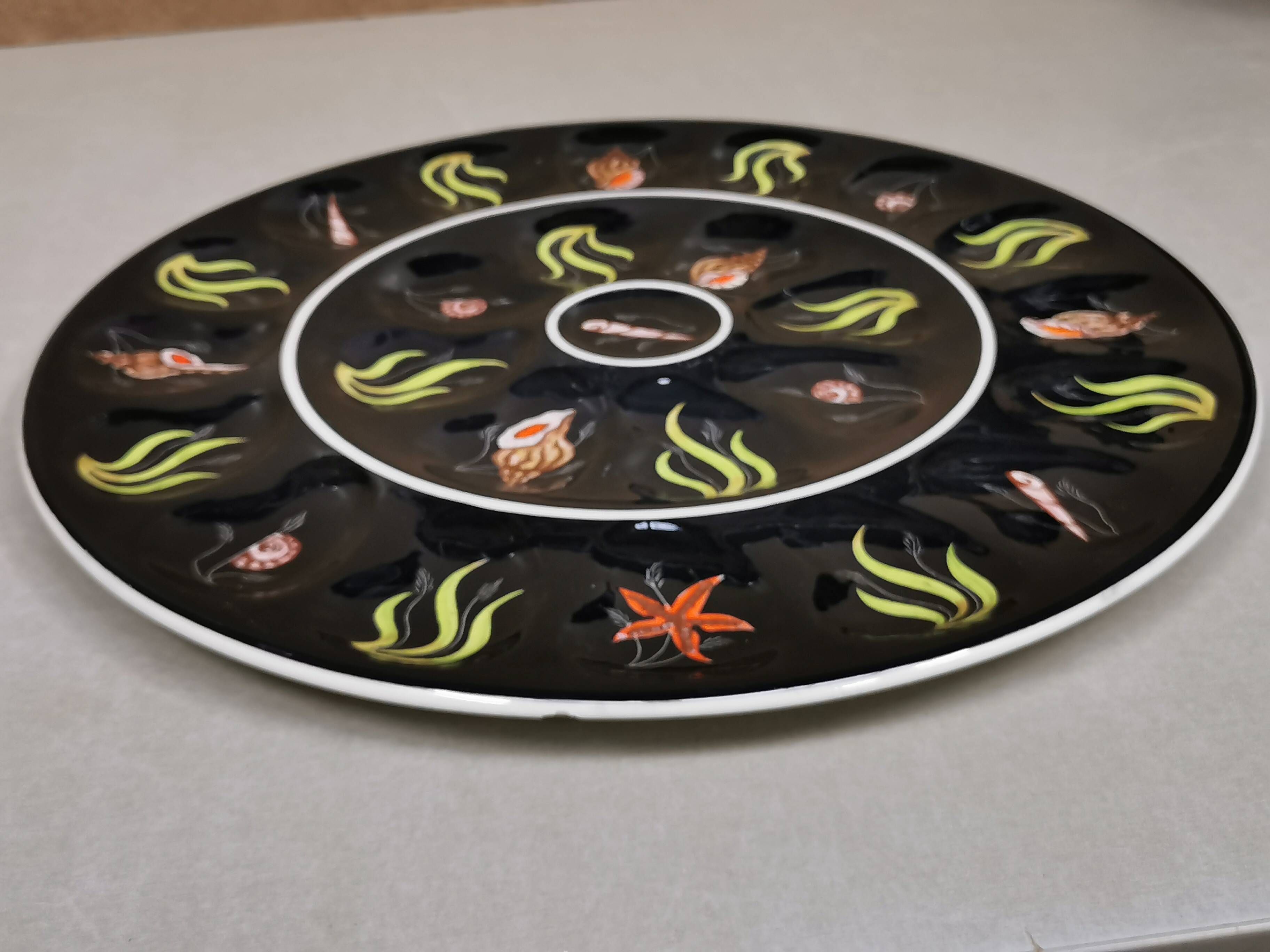 Plat De Service à Huîtres En Grès - 12 Puits - Ateliers D'Art Du Revernay France - Diamètre 15cm - Vintage