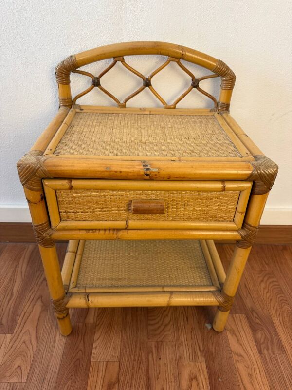 Paire de table de nuit Rotin des années 60 France