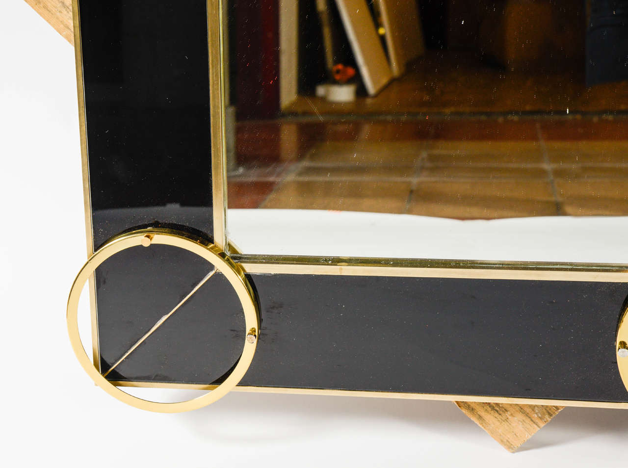 Black Murano glass mirror and brass ornaments (1980)