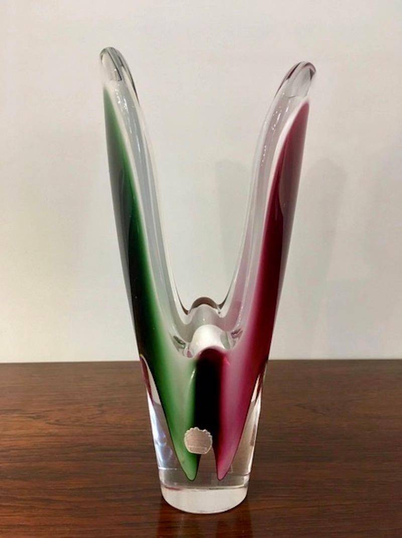 Pair of crystal vases by Paul Kedelv for Flygsfors Coquille