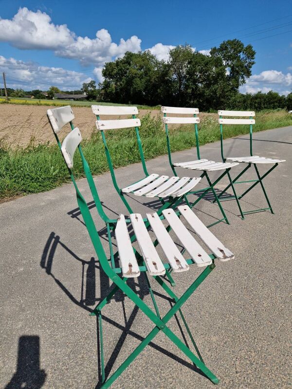 Lot de 4 chaises bistrot pliante en fer forgé