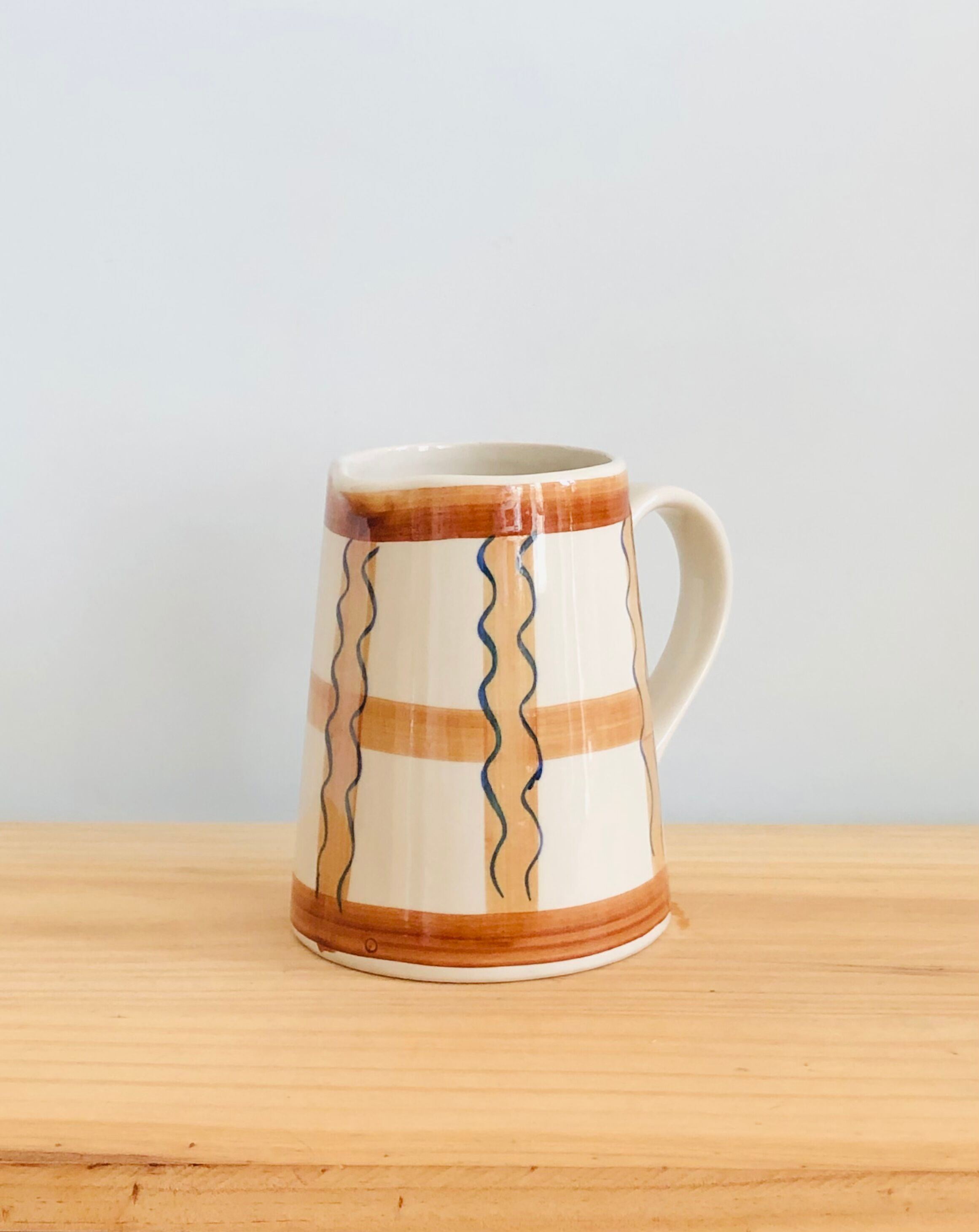 Vintage graphic pitcher in hand-painted ceramic