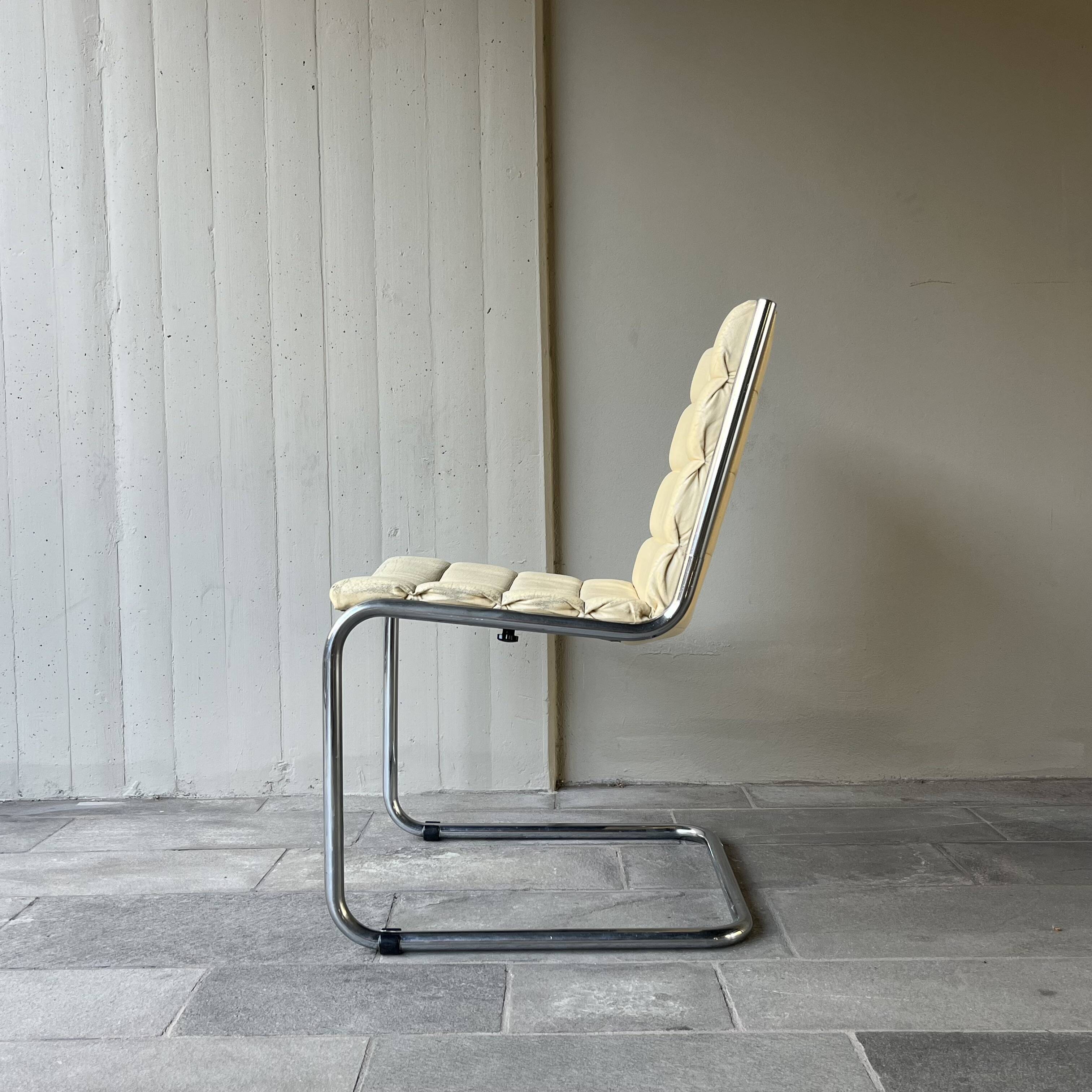 Fauteuil cantilever simili cuir crème vintage 80’s