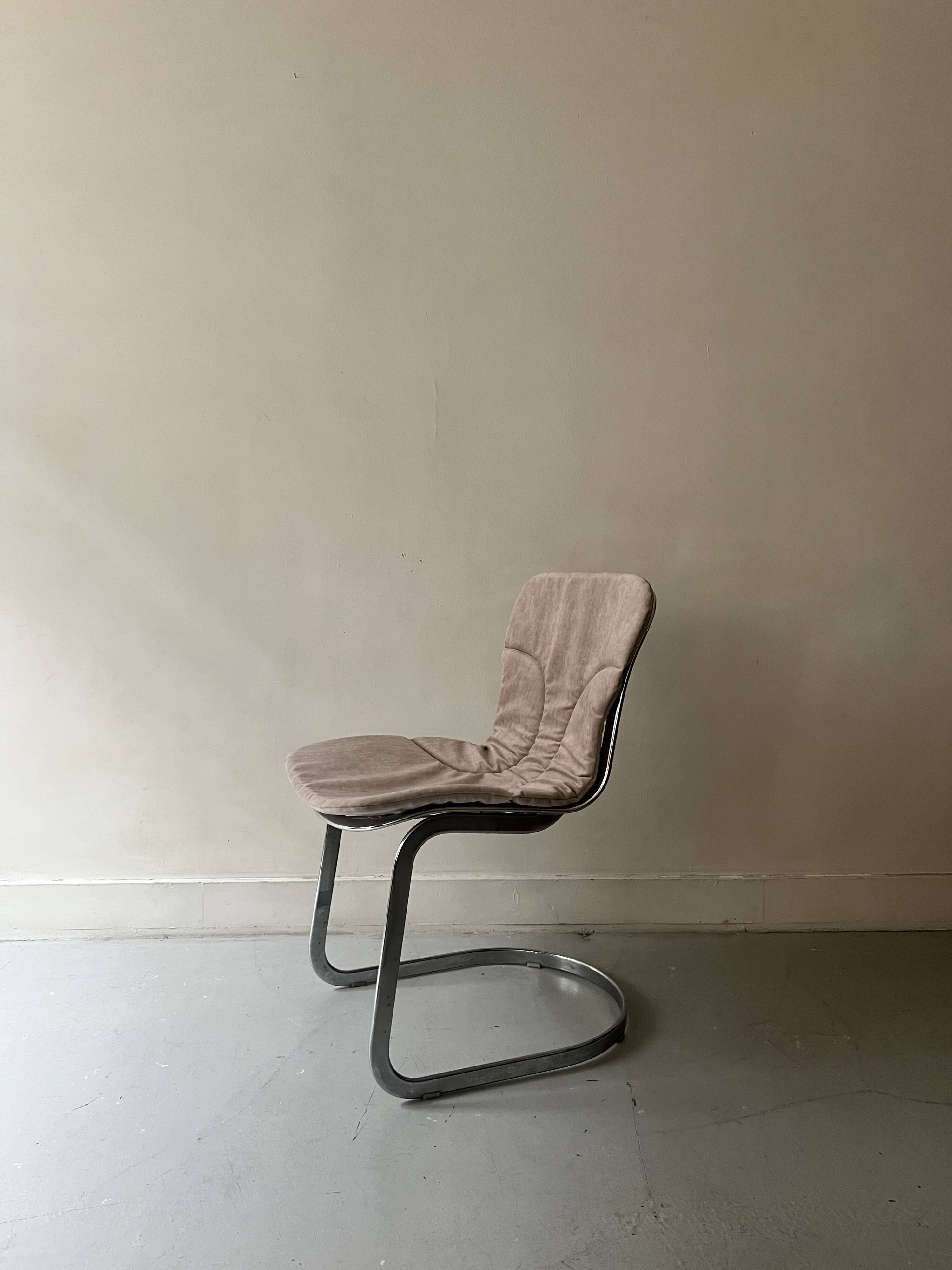 Cidue chair in chrome and short velvet, Willy Rizzo design 1970