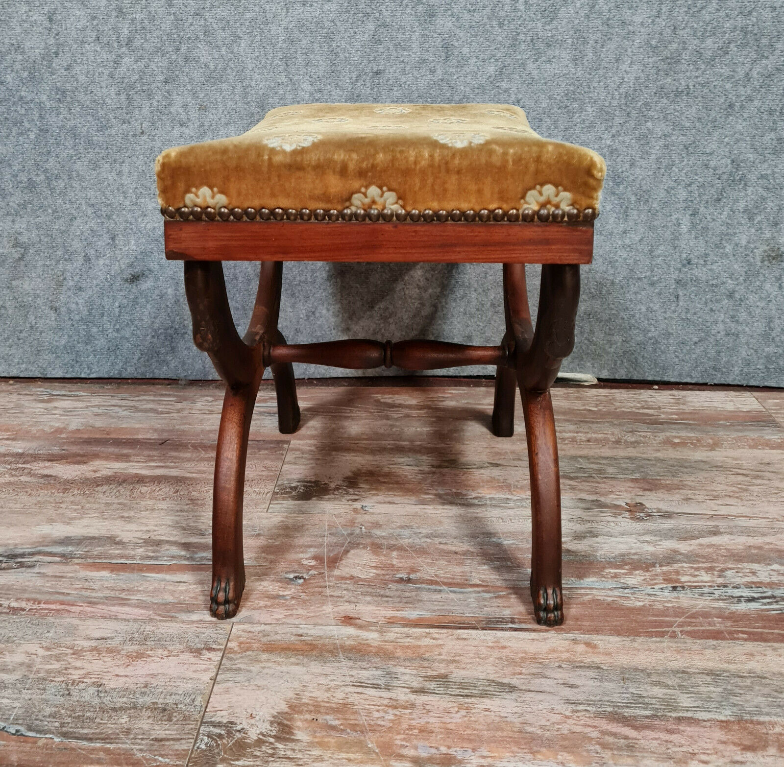 Empire curule stool with mahogany goosenecks