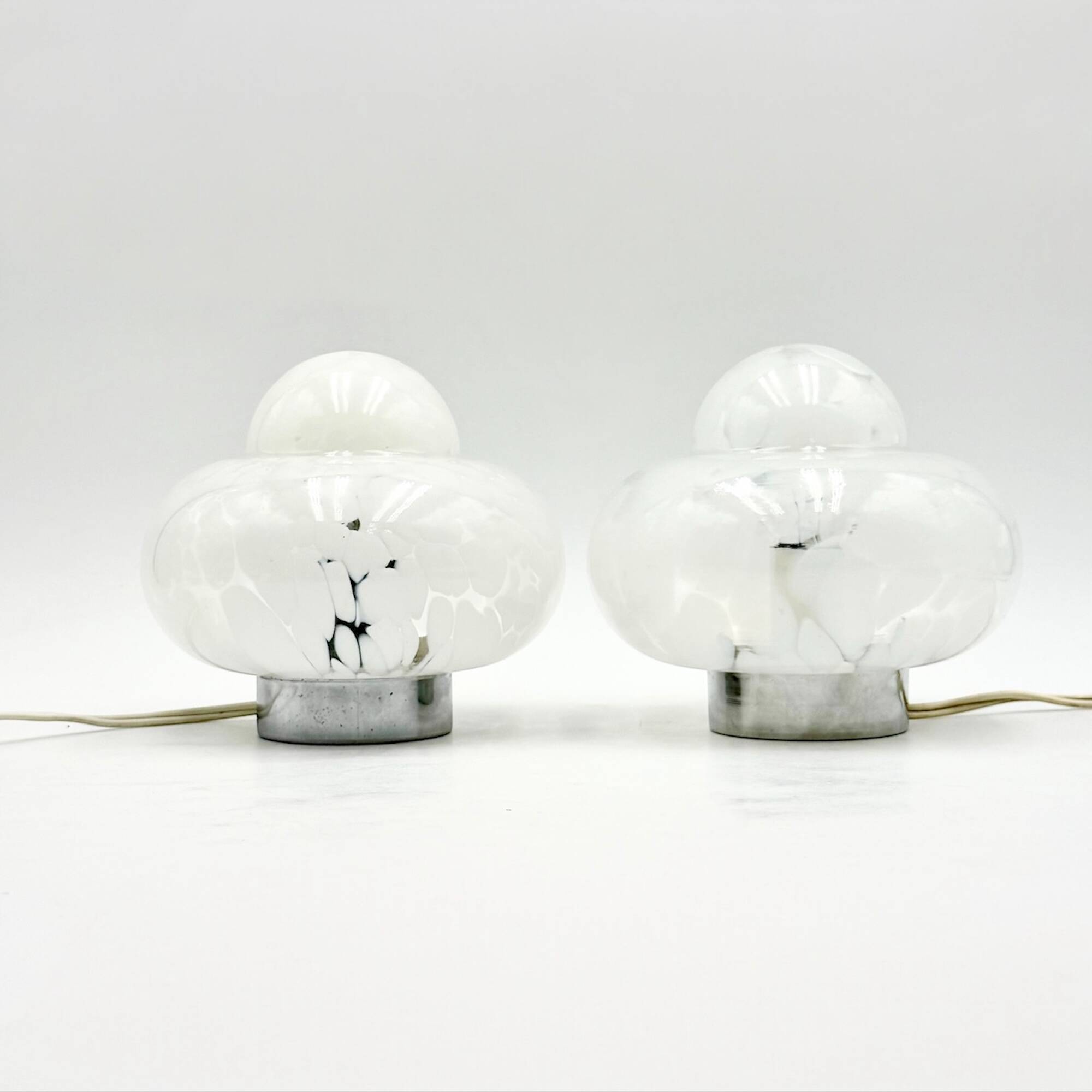 Pair of 1960s UFO Table Lamps with Marbled Glass Lampshade
