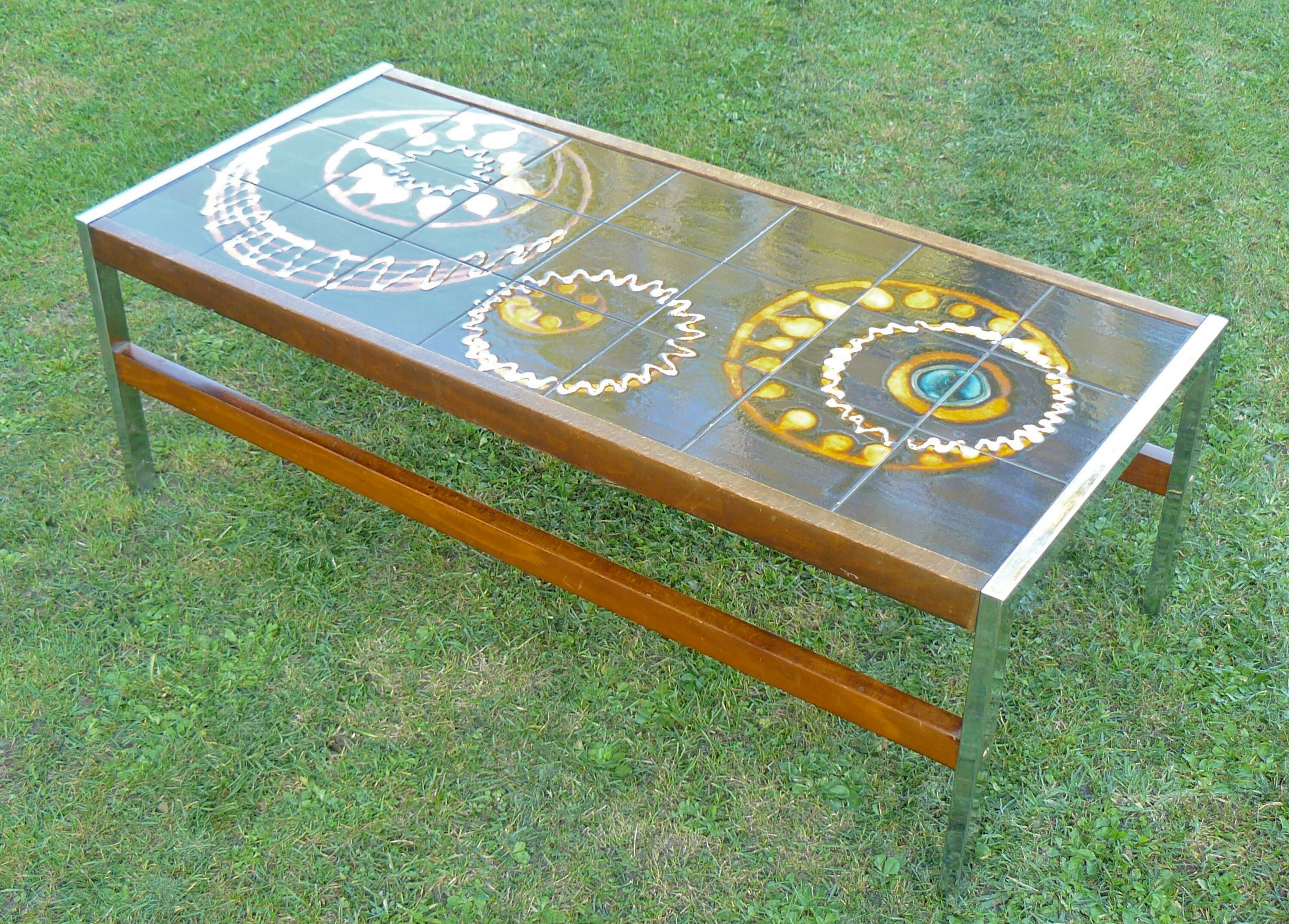 Vintage Ceramic Low Table 1960-70 Abstract Decorations