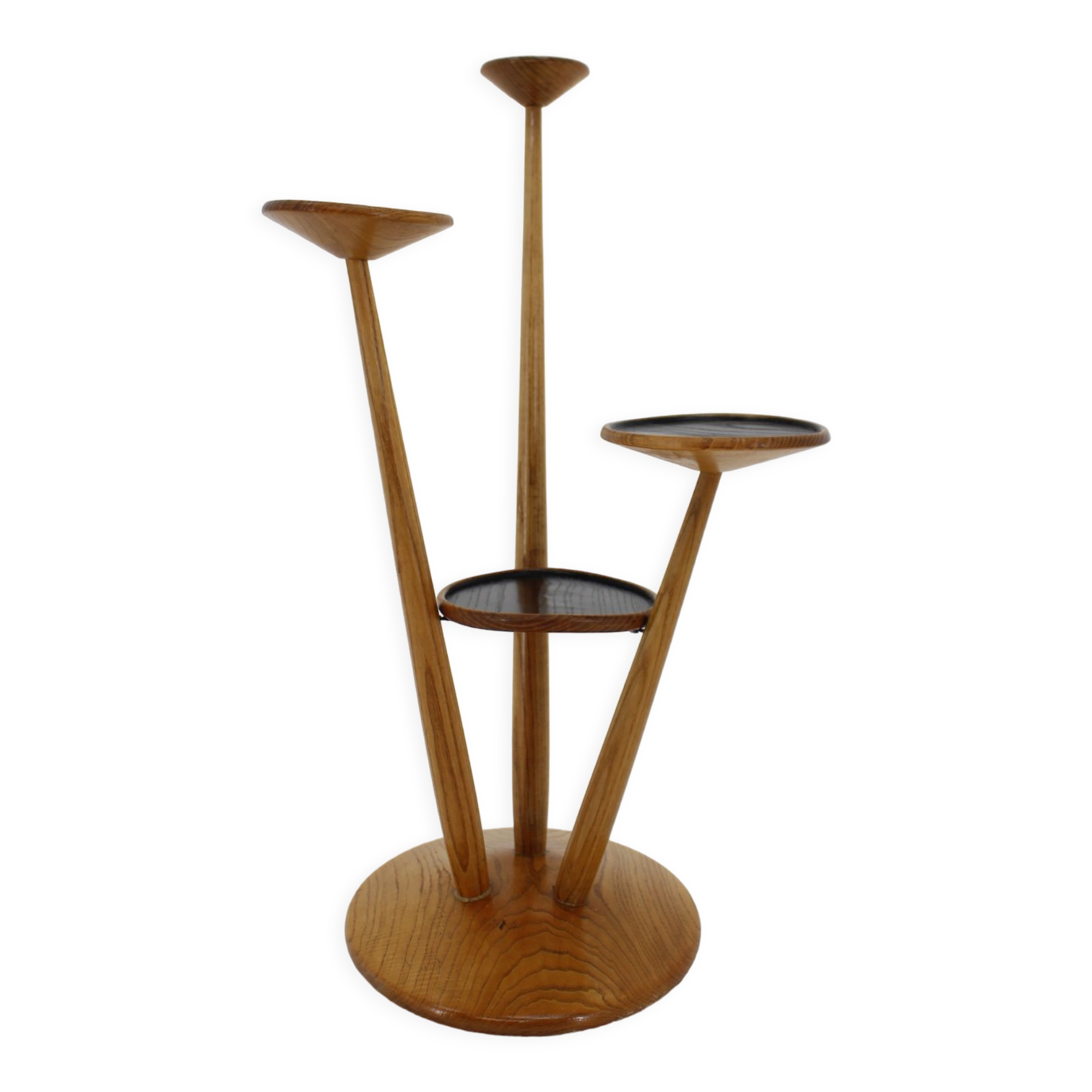 1960s wooden oak plant stand, czechoslovakia