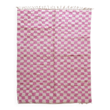 Pink checkered rug - 292 x 217 cm