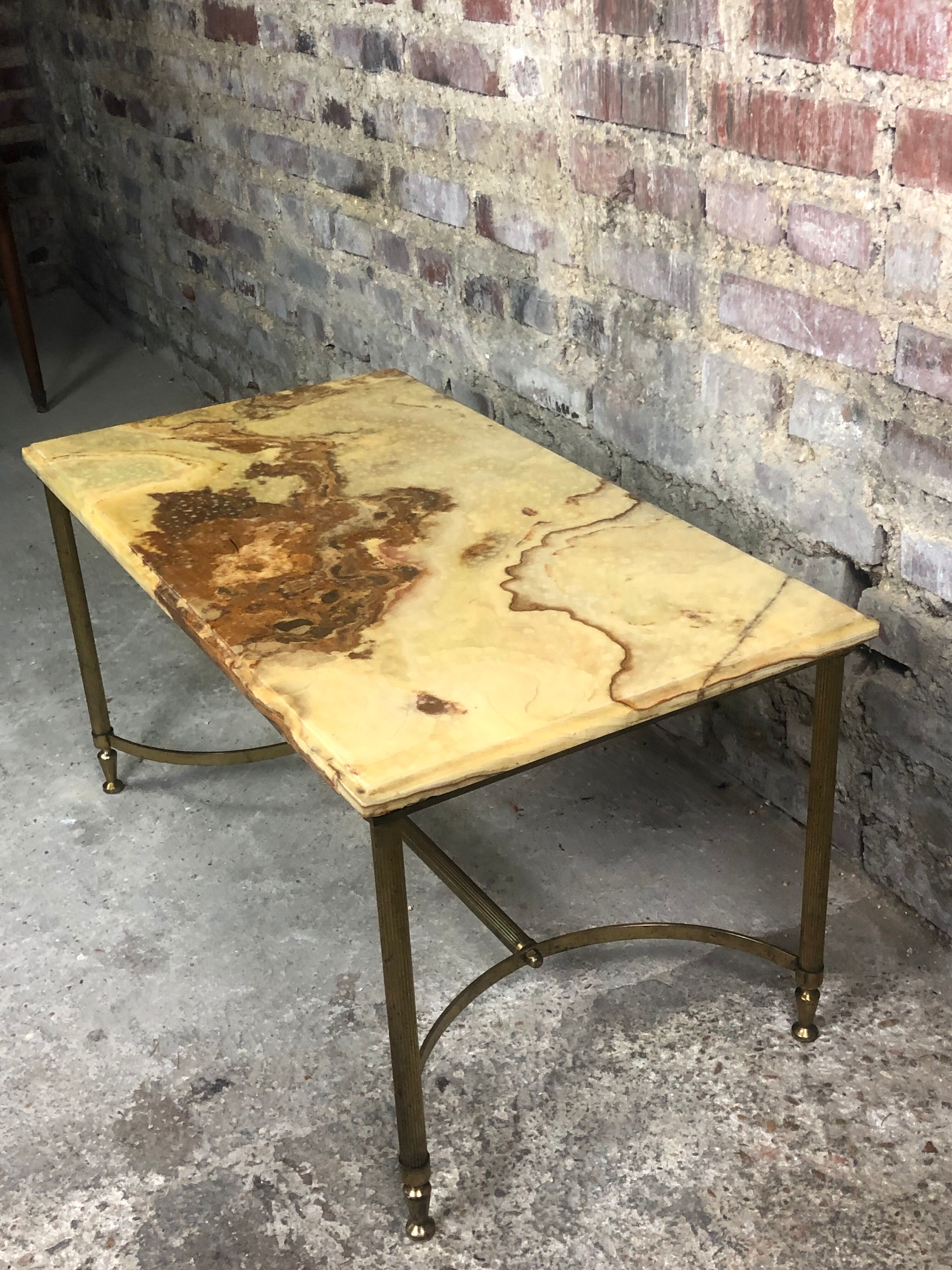Coffee table in brass and onyx vintage 1960